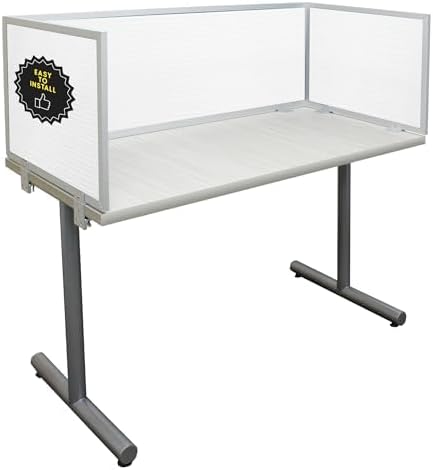 OBEX Polycarbonate Office Desk Mounted Privacy Screen Adjustable Table Top Panel Divider, Universal Aluminum Bracket-USA Made, 24" x 30", White
