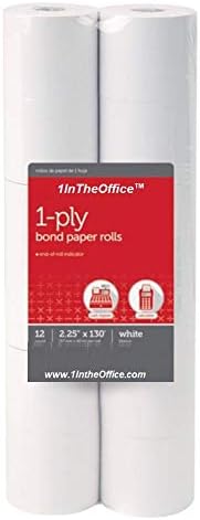 1InTheOffice Adding Machine, Register, and Calculator Rolls 2 1/4" x 130' 1-Ply, 12/Pack (130')