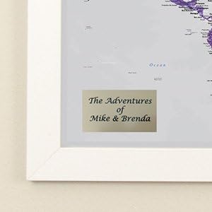 Personalized Vibrant Violet Watercolor World Travel Map with Rustic Black Frame