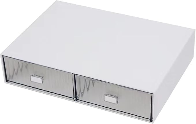Desk Drawer Organizer, Stackable Office Supplies Storage, Plastic Drawer, Desk Grocery Organizer for Stationery/Office Supplies (White, 2 Compartments)