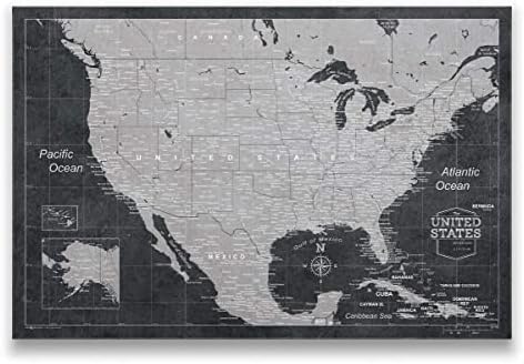 Push Pin USA Map Board - with Push Pins to Mark USA Travel - Handmade in Ohio, USA - Design: Modern Slate (36" x 24")