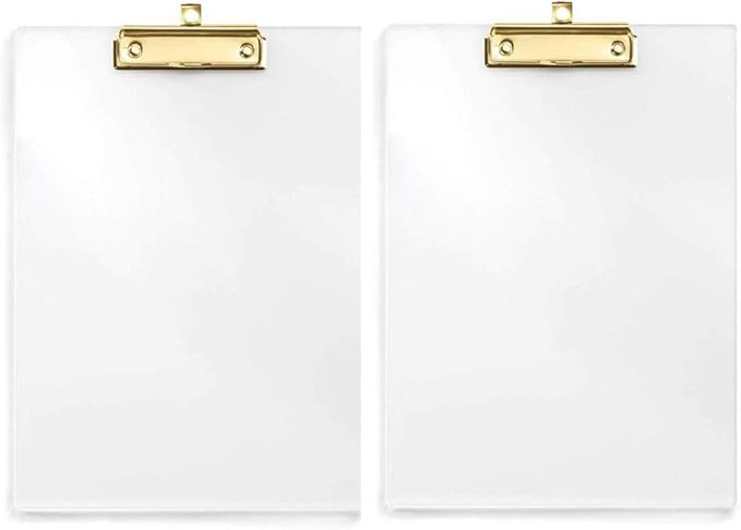UNIQOOO 2 Pack Thick Clear Acrylic Clipboard with Shiny Gold Finish Clip, Perfect for Modern Arts Lover and Style Expert, Calligrapher, Office, Seminars, Workshops, Home School, Classroom and Event