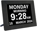 Digital Day Calendar Clock 5 Alarm Clock & 3 Medicine Reminders Extra Large 8 Inch Non-Abbreviated Day Date Month Dementia Senior Clocks for Eldarly Memory Loss Vision Impaired Clock