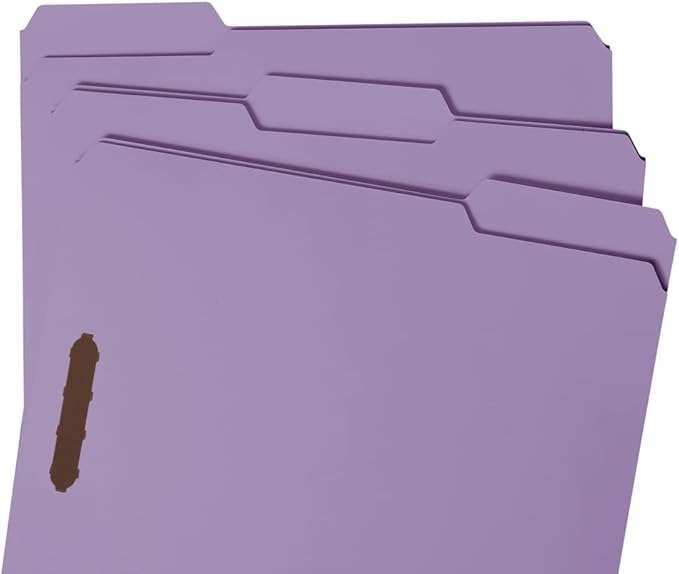 Smead Fastener File Folders, Reinforced 1/3-Cut Tabs, 2 Fasteners, Letter Size, Lavender, 50 per Box (12440)