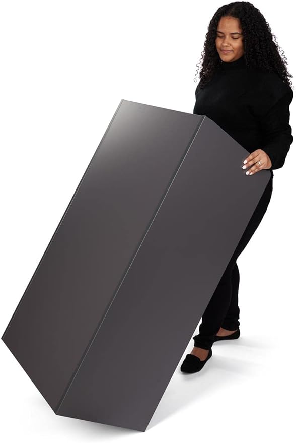 Displays2go Podium Stand, Internal Shelf, 4 Wheels, CARB Certified, Laminated Melamine - Gray (LCKDPHSGR)