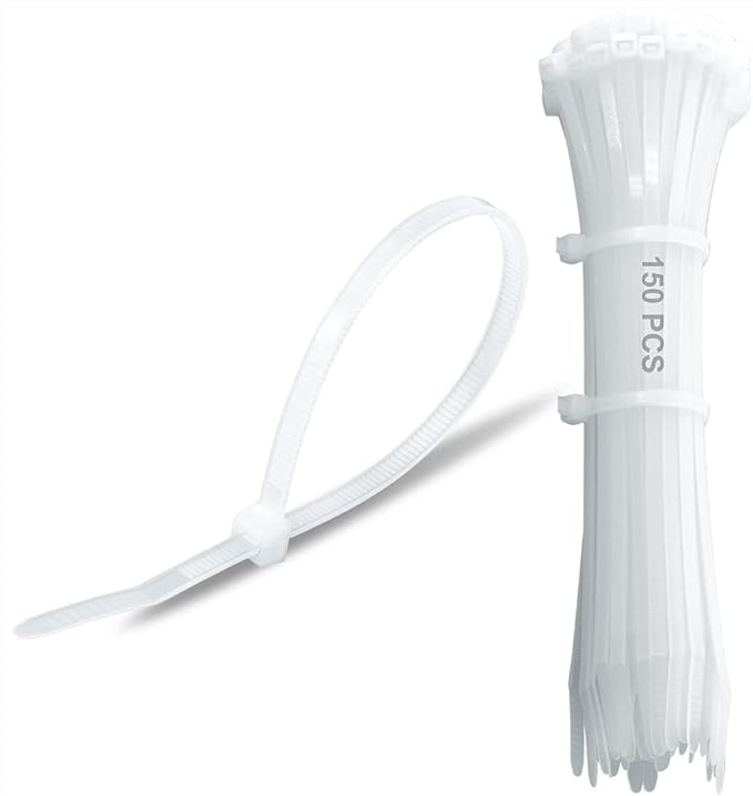 150pcs Zip Ties 12 Inch Long Clear Cable Plastic Zipties 12in Thick Wire Tie Wraps 50 Lbs,Electronic Cord Management White