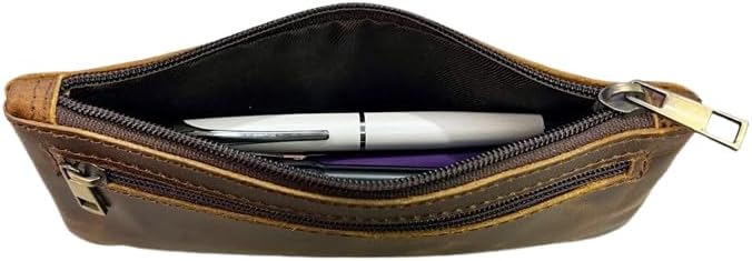 Vintage Leather Pencil Case Pouch, Pen Pouch for Work & University, for Men,Women/Leather Pencil Cases for Adults Perfect for Office/Tool Pouch Zipper Bag, Small Tool Bag