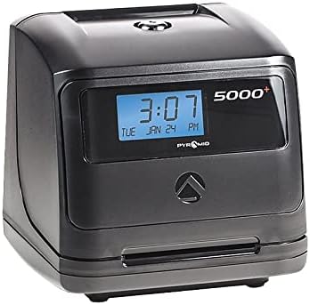 Pyramid Time Systems - Model 5000 Auto Totaling Time Clock, Employee in/Out Time Tracker for Small Business, Includes: 25 Time Cards,1 Ink Ribbon Cartridge, 2 Security Keys and User Guide - Black