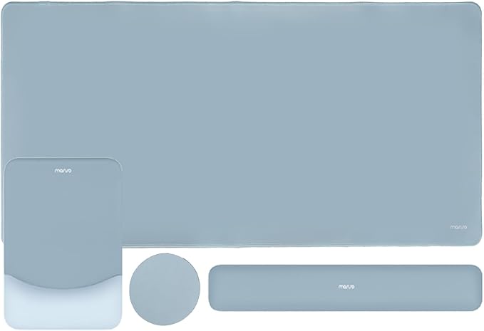 MOSISO Keyboard Mouse Pad Set, Large Gaming Mouse Pad&Rectangular Keyboard Wrist Rest&Mousepad with Wrist Rest&Coaster, Ergonomic Non-Slip&Easy Typing Pad with Curved Silicone Lining, Aquamarine