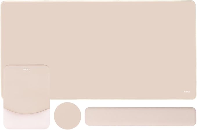 MOSISO Keyboard Mouse Pad Set, Large Gaming Mouse Pad&Rectangular Keyboard Wrist Rest&Mousepad with Wrist Rest&Coaster, Ergonomic Non-Slip&Easy Typing Pad with Curved Silicone Lining, Apricot