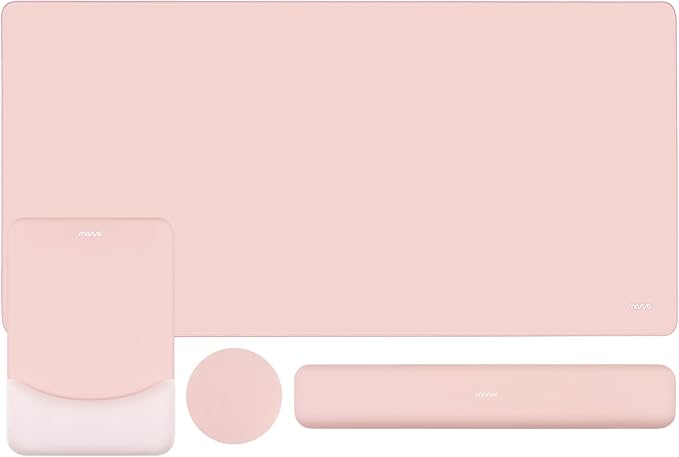 MOSISO Keyboard Mouse Pad Set, Large Gaming Mouse Pad&Rectangular Keyboard Wrist Rest&Mousepad with Wrist Rest&Coaster, Ergonomic Non-Slip&Easy Typing Pad with Curved Silicone Lining, Baby Pink