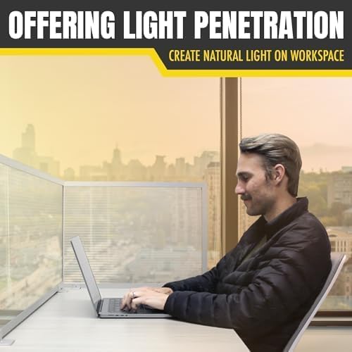 OBEX Polycarbonate Office Desk Mounted Privacy Screen Adjustable Table Top Panel Divider, Universal Aluminum Bracket-USA Made, 24" x 30", Translucent