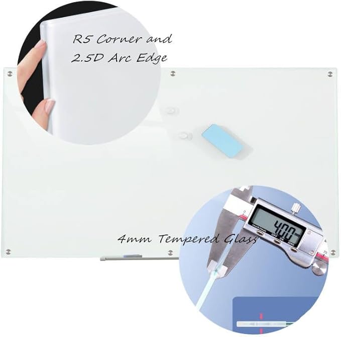 Glass Whiteboard Magnetic Dry Erase Board 6' x 3', Large Frameless Glass White Board for Wall, White Surface.