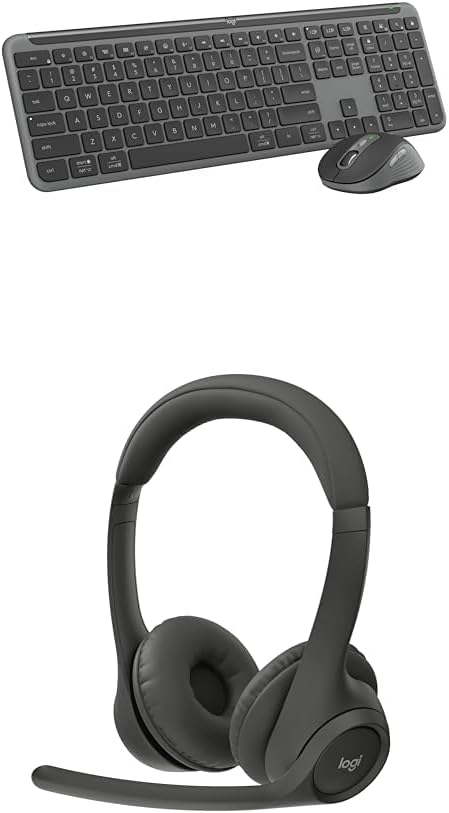 Logitech MK955 Signature Slim Wireless Keyboard and Mouse Combo, Bluetooth, Windows and Mac - Graphite + Zone 301 Wireless Bluetooth Headset, Compatible with Windows, Mac, iPadOS, Android – Graphite