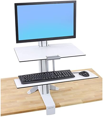 Ergotron – WorkFit-S HD Single Monitor Standing Desk Converter, Sit-Stand Workstation for Tabletops – 16 to 28 lbs, White