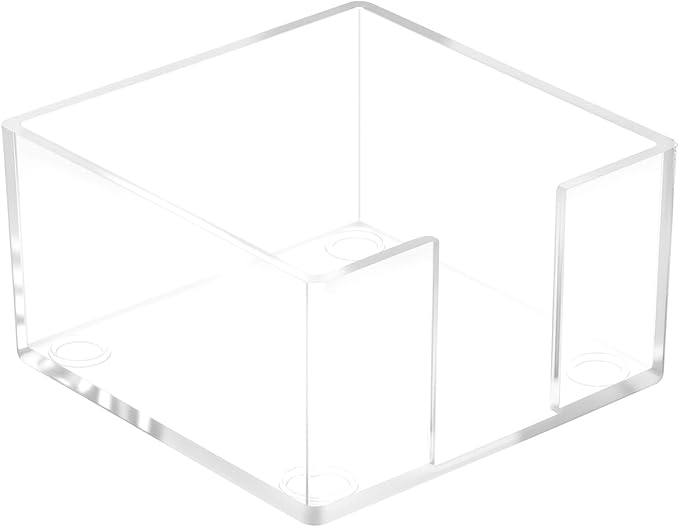 Clear Sticky Note Holder, Sticky Note Dispenser with Non-Slip Pad, Acrylic Desk Accessories, Aesthetic Office Supplies Organizer for Home Office Dorm Room (3.35 × 3.35 × 1.77 Inches)