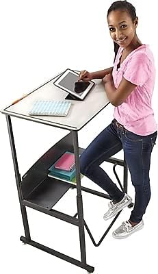 Safco AlphaBetter Student Standing Desk, Adjustable Height with Shelf and Swinging Pendulum Foot Rest, 36" W x 24" D, Gray