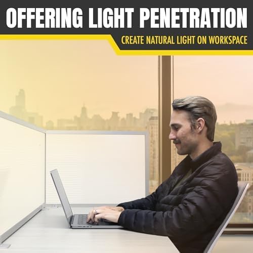 OBEX Polycarbonate Office Desk Mounted Privacy Screen Adjustable Table Top Panel Divider, Universal Aluminum Bracket-USA Made, 18" x 48", White