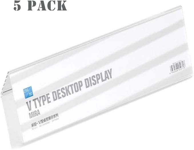 5 Pack Desk Name Plate Holder, Acrylic Sign Holder for Table Display, V Shape Double Sided Nameplate (200*100MM/7.87x3.94 inches)