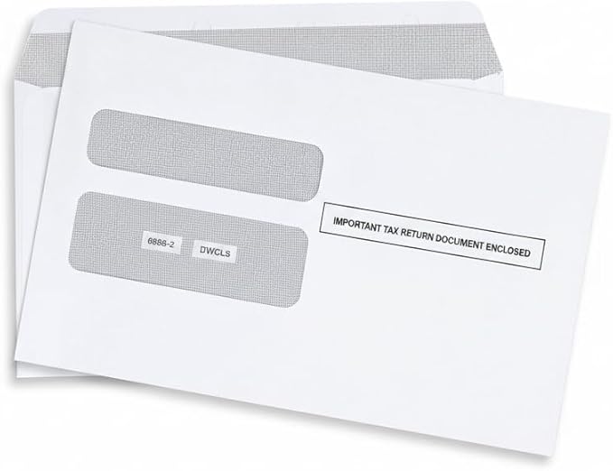 100 W2 Envelopes, Self Seal for W2 2-Up Forms, Double Window Security Envelope Designed for Printed W2 Laser Forms from QuickBooks Desktop and Other Tax Software, 5 5/8’’ x 9’’, 100 Pack