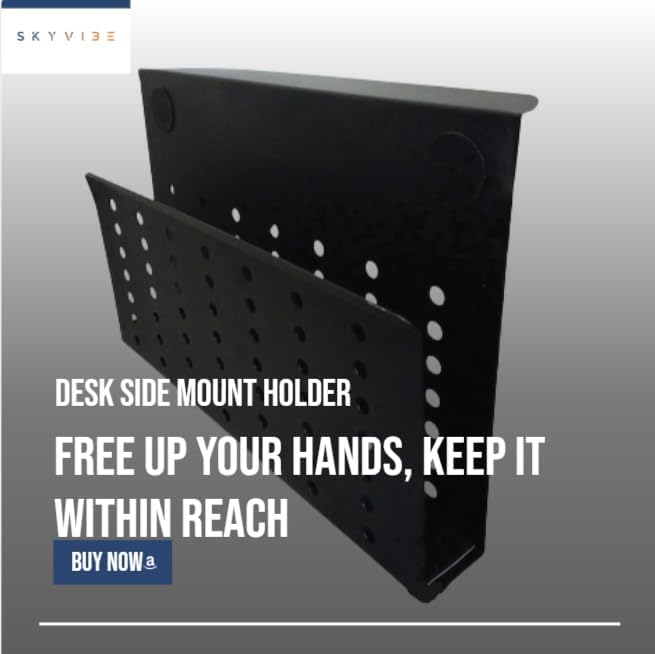 Desk Side Mount Laptop Holder (Black) - No Drill Steel Hanging Organizer for Office & Home - Under Desk Storage
