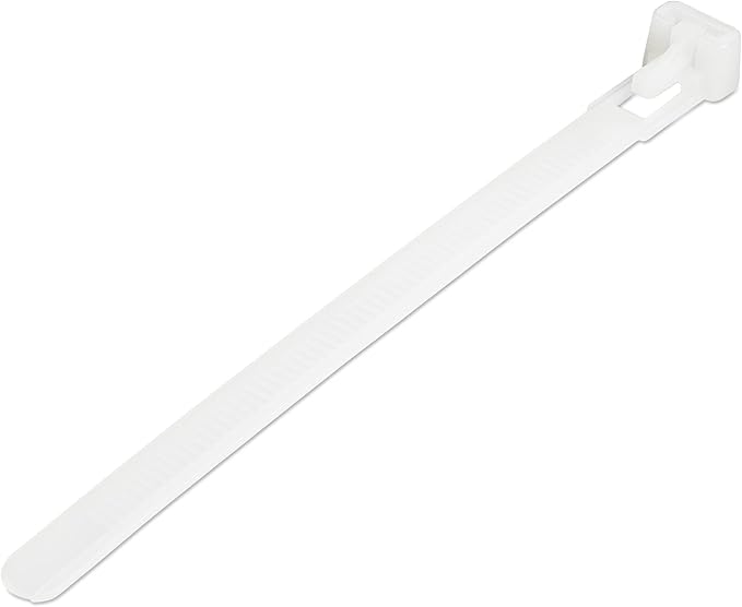 StarTech.com 5"(12cm) Reusable Cable Ties - 1/4"(7mm) Wide, 1-1/8"(30mm) Bundle Dia. 50lb(22kg) Tensile Strength, Releasable Nylon Ties, Indoor/Outdoor, 94V-2/UL Listed, 100 Pack - White, TAA