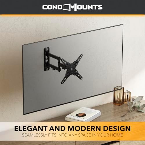 CondoMounts TVA8022 Full Motion TV Wall Mount for 12”-40” Screens | Swivel, Tilt & Extendable TV Mount w/Articulating Arms, Max VESA 200x200, 44 lbs Capacity | Portrait/Landscape, DIY Install, Black