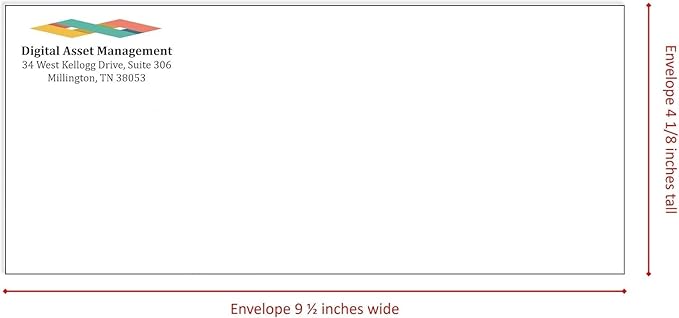 2500#10 Commercial Custom Printed Envelopes, White, Regular, Self Seal, Security Tinted, Text and Logo Customization, Size 4-1/8 x 9-1/2 Inches, 24 LB