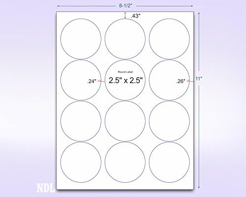 8-1/2 x 11" Neon Color High Light Fluorescent Labels for Laser & Inkjet Printer (Green Fluorescent, 2.5" Round - 12 Per Page | 1200 Labels)