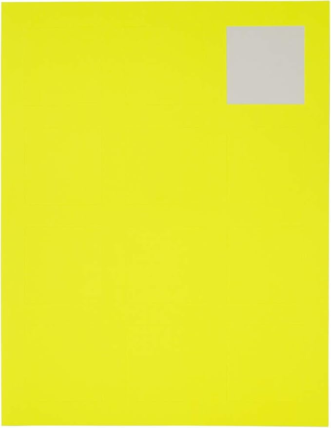 JAM PAPER Product & Container Labels - Square - 2 x 2 - Neon Yellow - 120/Pack