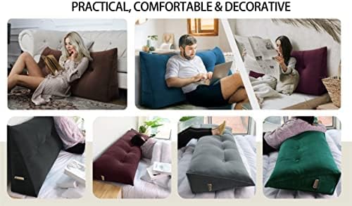 Wedge Headboard Pillow Dorm Room Reading Pillow Back Support for Sitting Up in Bed Bolster Lumbar Cushion Body Positioning Bedrest Velvet 76in Light Tan King