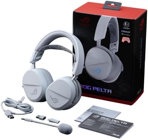 ASUS ROG Pelta Wireless Gaming Headset with Detachable Mic – Tri-Mode (BT, 2.4GHz, USB-C) 50mm Titanium-Plated Drivers, 70Hr Battery, Ergonomic, Lightweight, for PC, PS5, PS4, Switch, Mobile - White