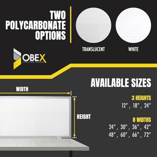 OBEX Polycarbonate Office Desk Mounted Privacy Screen Adjustable Table Top Panel Divider, Universal Aluminum Bracket-USA Made, 18" x 24", White