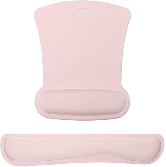 MOSISO Wrist Rest Support for Mouse Pad & Keyboard Set, Ergonomic Mousepad Non-Slip Base Home/Office Pain Relief & Easy Typing Cushion with Neoprene Cloth & Raised Memory Foam, Pink
