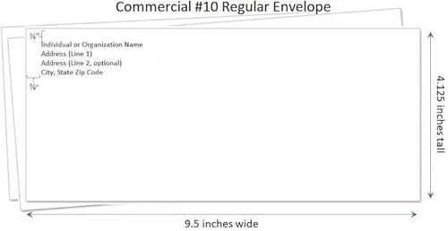 #10 Envelopes Printed With Return Address, Regular White Side Seam with Smooth Finish, Letter Envelopes for Business, Organizations and Personal Use, Gummed Envelopes #10 (2500)