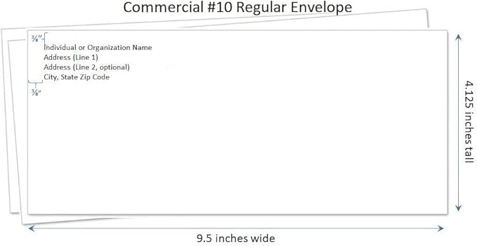 #10 Envelopes Printed With Return Address, Regular White Side Seam with Smooth Finish, Letter Envelopes for Business, Organizations and Personal Use, Gummed Envelopes #10 (1,000)