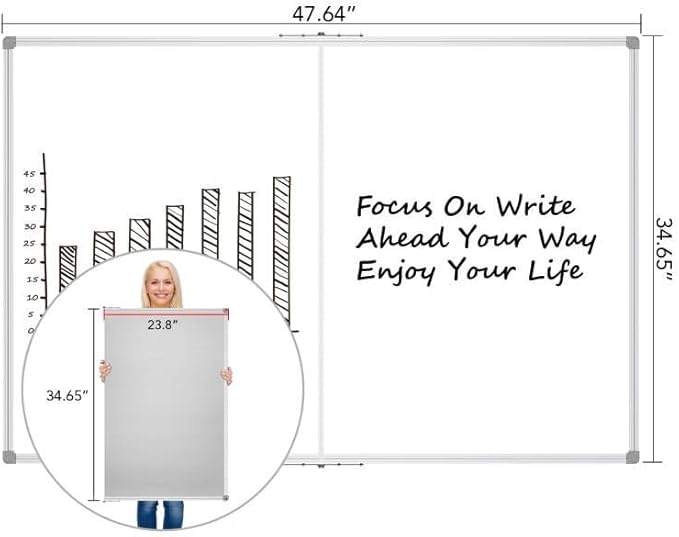 Lockways Large Magnetic Dry Erase Board 48" x 36", Foldable Wall Mounted Whiteboard| White Board with Pen Tray for Business,Team,Home Office,Home Education and Classroom