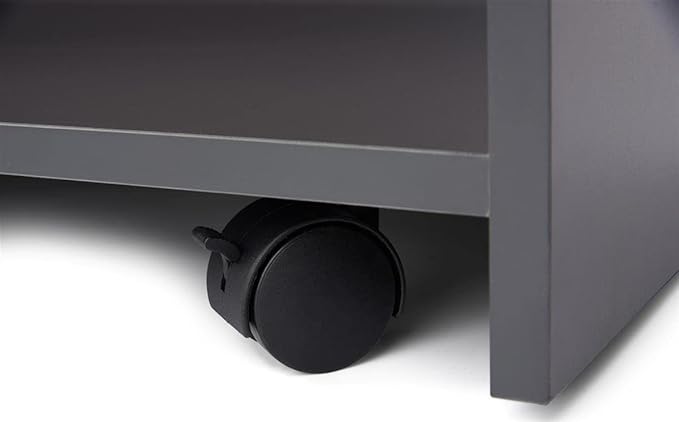 Displays2go Podium Stand, Internal Shelf, 4 Wheels, CARB Certified, Laminated Melamine - Gray (LCKDPHSGR)