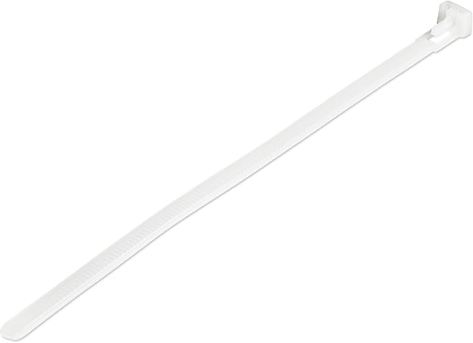 StarTech.com 8"(20cm) Reusable Cable Ties - 1/4"(7mm) Wide, 1-7/8"(50mm) Bundle Dia. 50lb(22kg) Tensile Strength, Releasable Nylon Ties, Indoor/Outdoor, 94V-2/UL Listed, 100 Pack - White, TAA