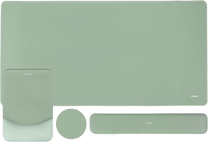 MOSISO Keyboard Mouse Pad Set, Large Gaming Mouse Pad&Rectangular Keyboard Wrist Rest&Mousepad with Wrist Rest&Coaster, Ergonomic Non-Slip&Easy Typing Pad with Curved Silicone Lining, Antique Green