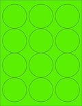 8-1/2 x 11" Neon Color High Light Fluorescent Labels for Laser & Inkjet Printer (Green Fluorescent, 2.5" Round - 12 Per Page | 1200 Labels)