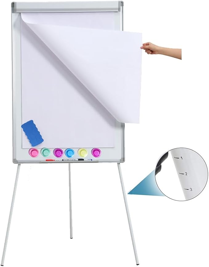 Magnetic Whiteboard Easel Tripod Stand 40 x 28 Inch with Flipchart Paper Pad (25 Sheets) - Height Adjustable Portable Dry Erase Board for Office Meetings, Training & Classroom