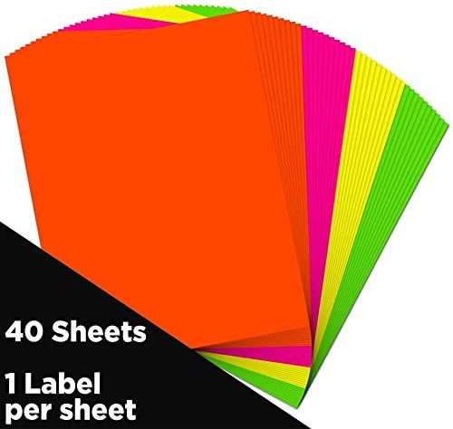 JAM PAPER Full Sheet Shipping Labels - Printable Sticker Paper - 8 1/2 x 11 - Assorted Neon Colors - 40 Pages/Pack