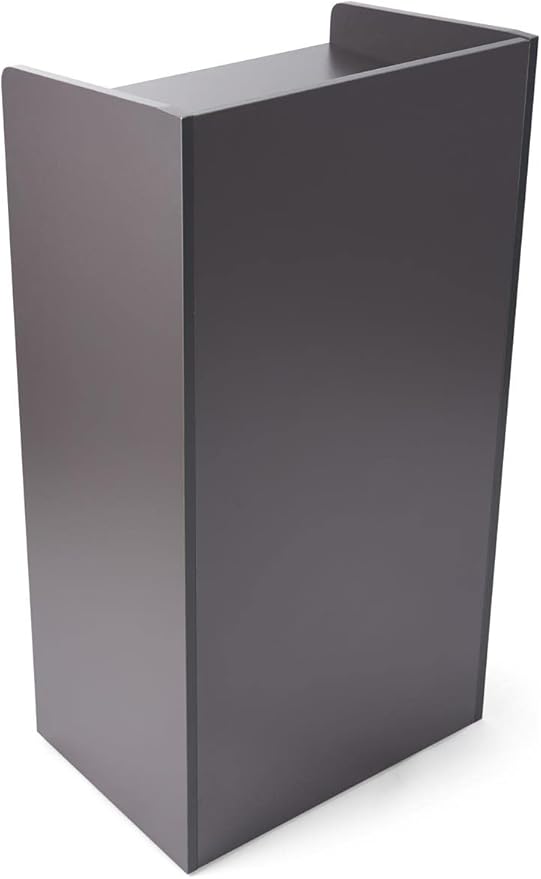 Displays2go Podium Stand, Internal Shelf, 4 Wheels, CARB Certified, Laminated Melamine - Gray (LCKDPHSGR)