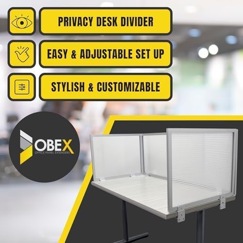 OBEX Polycarbonate Office Desk Mounted Privacy Screen Adjustable Table Top Panel Divider, Universal Aluminum Bracket-USA Made, 24" x 30", Translucent
