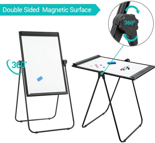 U-Stand Whiteboard Easel-36x24 inches Double Sided Magnetic Dry Erase Board Easel, Height Adjustable & 360 Degree Rotating White Board, Black