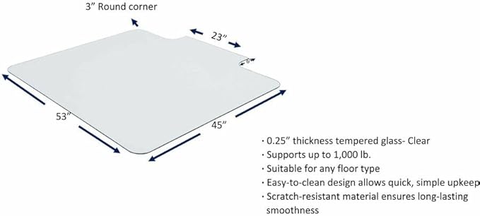 Lorell Tempered Glass Chairmat with Lip, 45" x 53", Clear, 1 Each