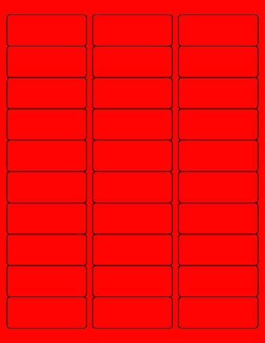 8-1/2 x 11" Neon Color High Light Fluorescent Labels for Laser & Inkjet Printer (RED Fluorescent, 1" x 2-5/8" - 30 Per Page | 3000 Labels)