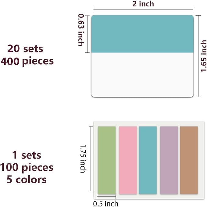 ELII 500 PCS Sticky Tabs 2 Inch Index Tabs,Page Markers File Tabs Self Adhesive, Labels for Pages Notebook