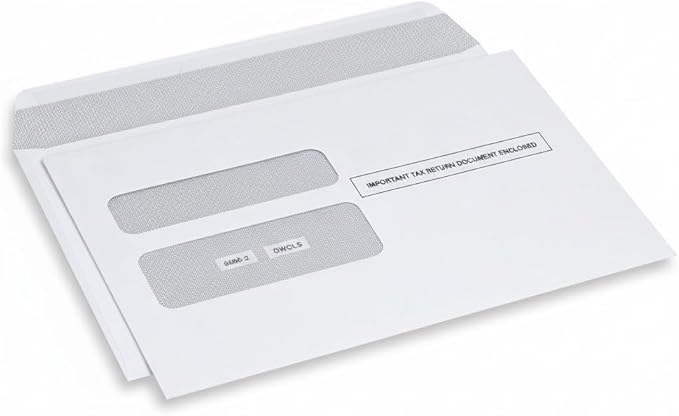 500 W2 Envelopes 2025 Self- Seal W2 Double Window Security Envelopes For W2 2-Up IRS Tax Forms from QuickBooks Online, Desktop, ADP and Other Software Box of 500 Envelopes
